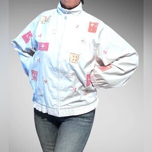 Koret Francisca Petites Embroidered Windbreaker Jacket Size XL Zip Shell